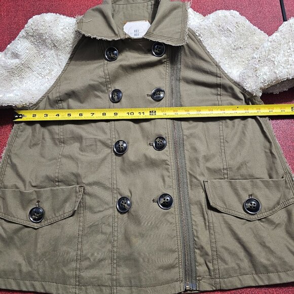 ANTHROPOLOGIE Hei Hei Sequin Sleeve Jacket Sz L Army Green Swing Double Breasted - Picture 6 of 13